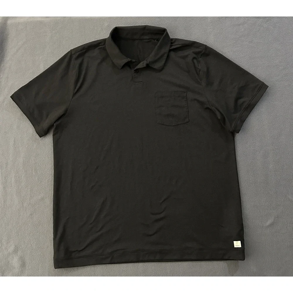 Vuori Polo Shirt Mens 2XL Black Solid Pocket Collared Short Sleeve V1099